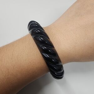 Vintage Art Deco Black Bangle Bracelet Chunky Spiral Rope Twist Mid-century